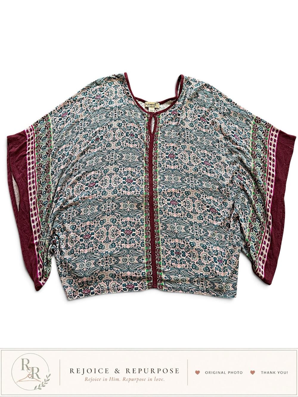 One World Live and Let Live Boho Paisley Kimono Top
